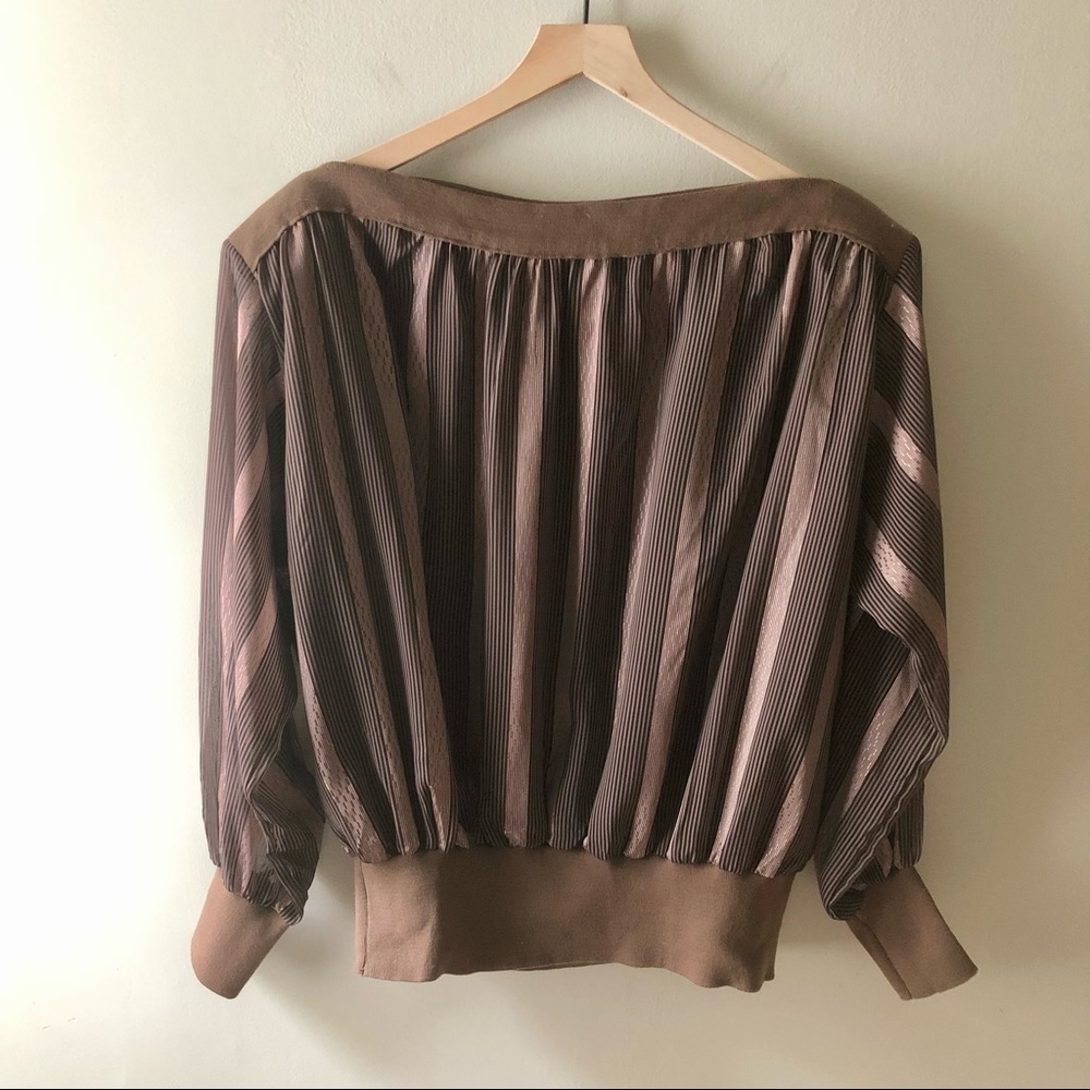 VINTAGE Metallic Striped Long Sleeve Boatneck Blouse
